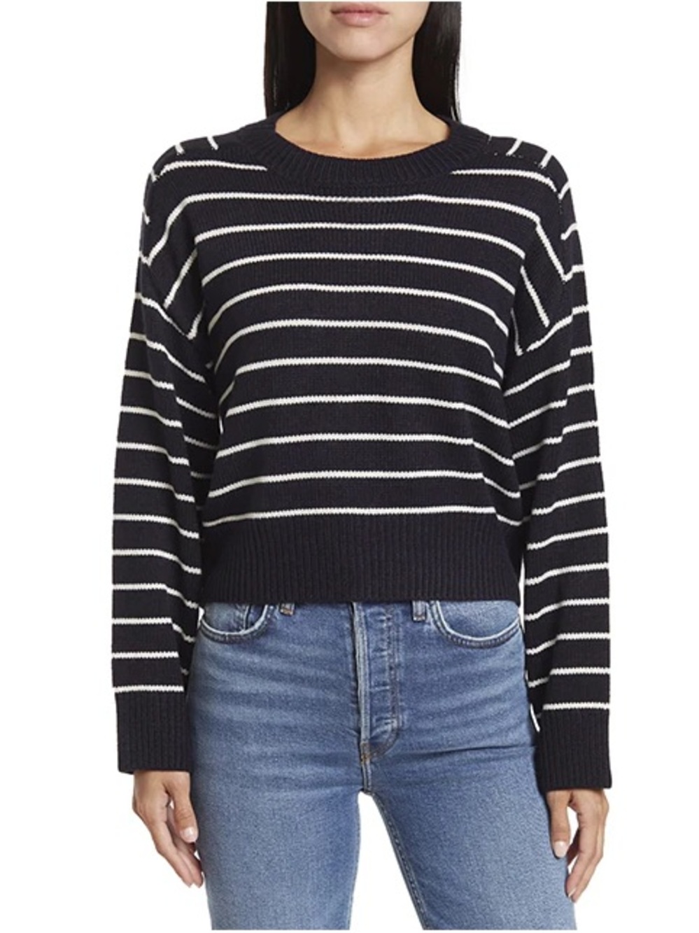 Philosophy Navy and White Striped Crewneck Sweater